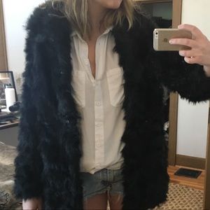 Black faux fur coat